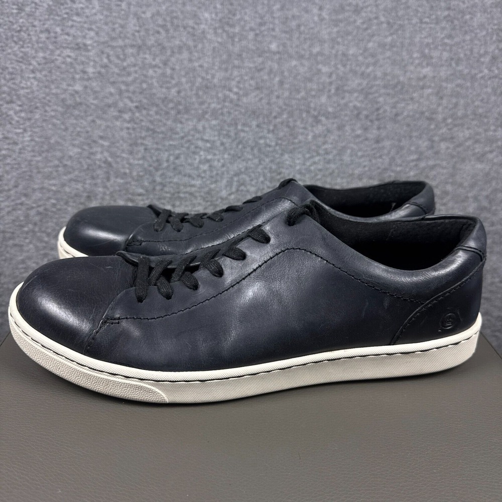 Born Men's Black Leather Low-Top Sneakers with White Sole